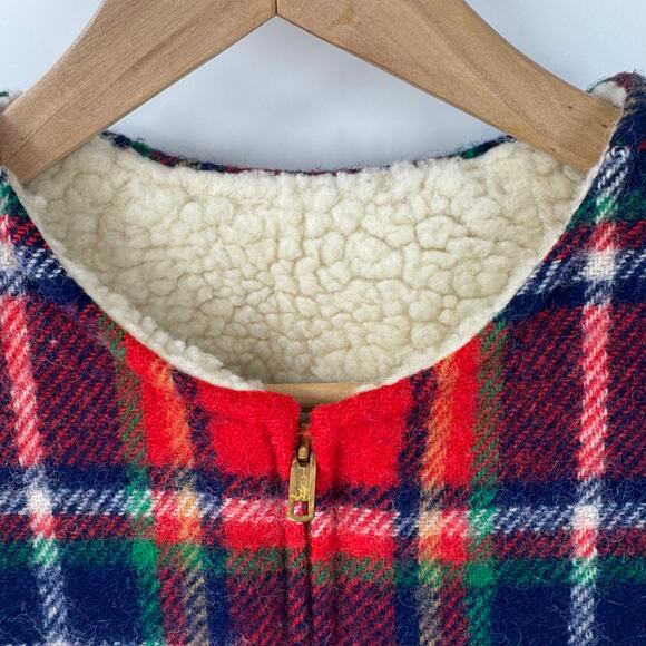 Vintage Wool Plaid Reversible Vest Red Tartan Sherpa Lined Outdoor (Fits S/M) - Picture 3 of 12